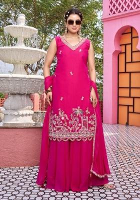 Pink Embroidered Georgette Kurta Set