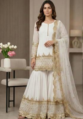 White Embroidered Georgette Kurta Set