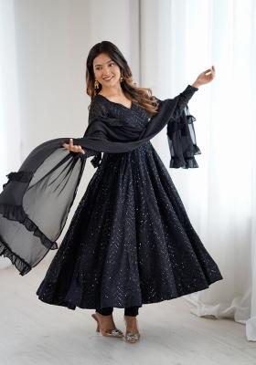 Black Embroidered Georgette Kurta Set