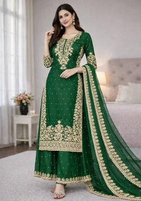 Green Embroidered Silk Kurta Set