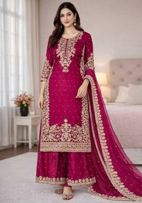 Pink Embroidered Silk Kurta Set