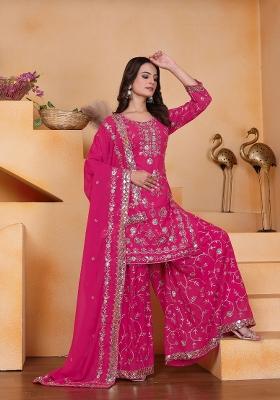Rani Pink Embroidered Georgette Kurta Set