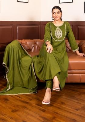 Mehendi Embroidered Silk Kurta Set