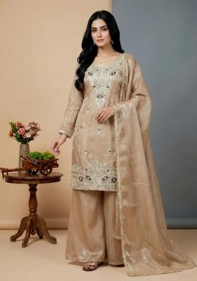 Cream Embroidered Silk Kurta Set