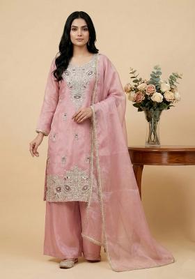 Pink Embroidered Silk Kurta Set