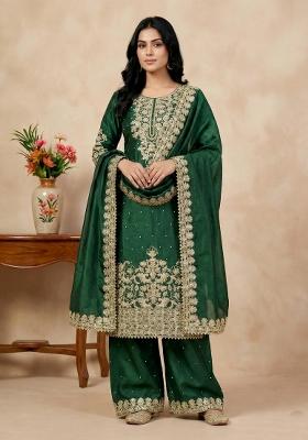 Green Embroidered Silk Kurta Set