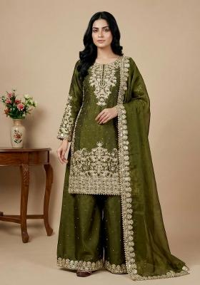 Mehendi Embroidered Silk Kurta Set