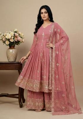 Pink Embroidered Silk Kurta Set