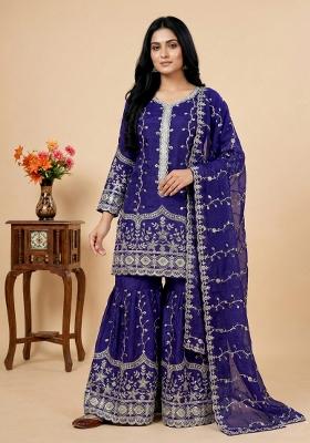 Blue Embroidered Silk Kurta Set