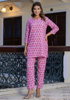 Pink Embroidered Cotton Kurta Set