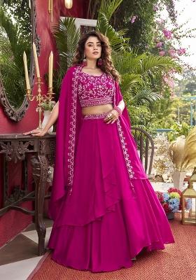 Pink Embroidered Vichitra Kurta Set