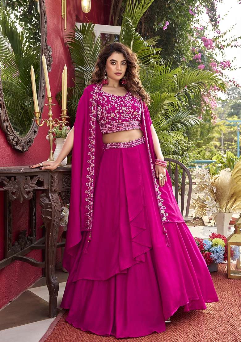 Pink Embroidered Vichitra Kurta Set - Indya