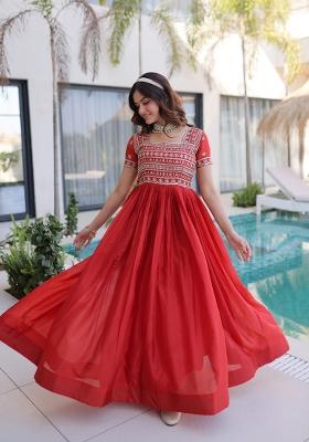 Mehendi Embroidered Organza Kurta With Dupatta