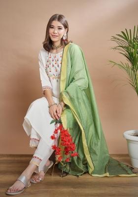 White Embroidered Cotton Kurta Set