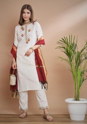 White Embroidered Cotton Kurta Set