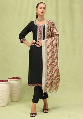 Black Embroidered Viscose Kurta Set