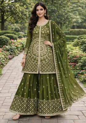 Mehendi Embroidered Chinon Kurta Set