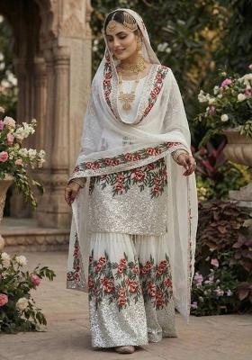 White Embroidered Silk Kurta Set