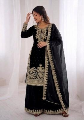 Black Embroidered Silk Kurta Set