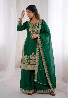 Green Embroidered Silk Kurta Set