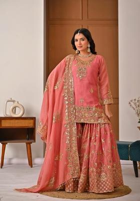 Light Peach Embroidered Silk Kurta Set