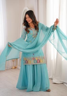 Sky Blue Embroidered Kurta Set