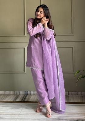 Lavender Embroidered Silk Kurta Set