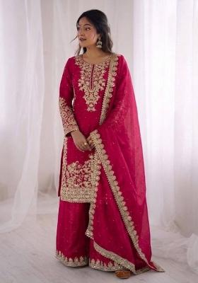 Pink Embroidered Silk Kurta Set