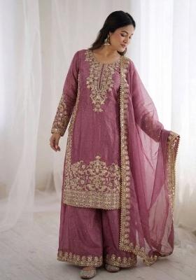 Pink Embroidered Silk Kurta Set