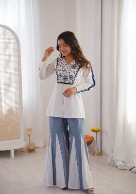 White Embroidered Silk Kurta Set