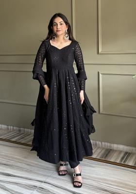 Black Embroidered Georgette Kurta Set