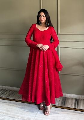 Pink Embroidered Georgette Kurta Set