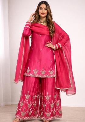 Pink Embroidered Silk Kurta Set