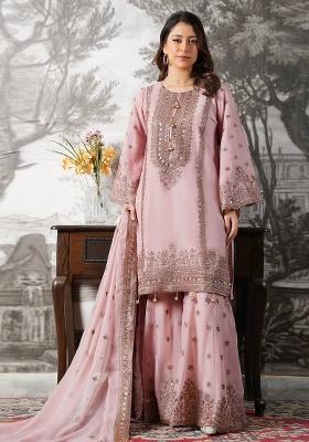 Light Pink Embroidered Silk Kurta Set