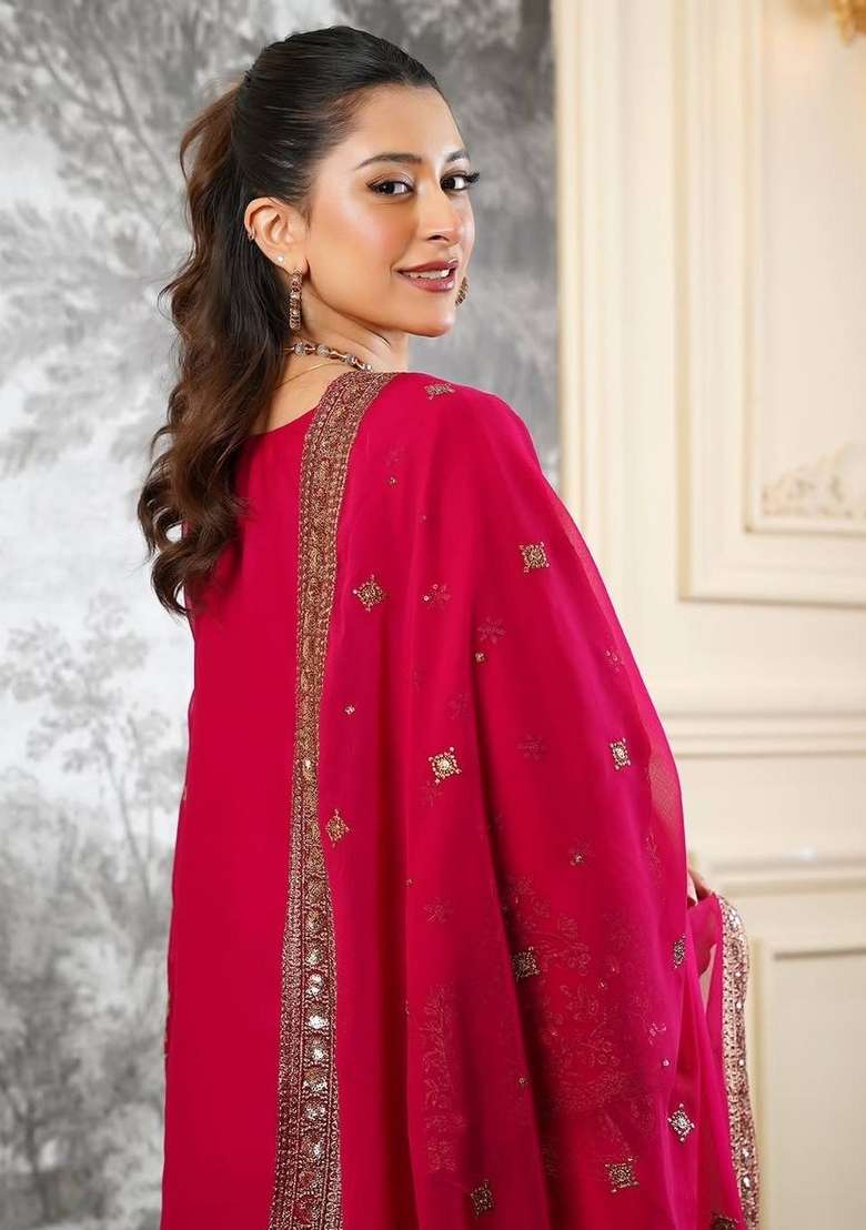 Rani Pink Embroidered Silk Kurta Set - Indya