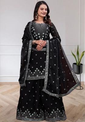 Black Embroidered Silk Kurta Set