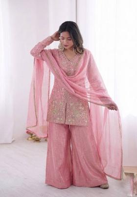 Light Pink Embroidered Silk Kurta Set
