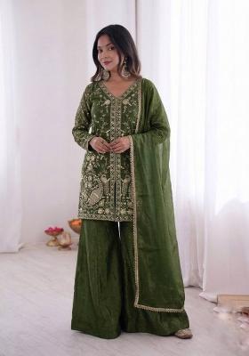 Mehendi Embroidered Silk Kurta Set