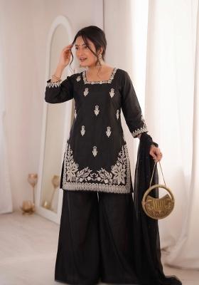 Black Embroidered Silk Kurta Set
