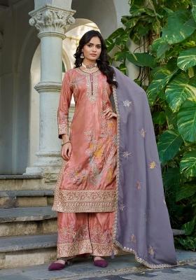 Peach Embroidered Simmer Kurta Set