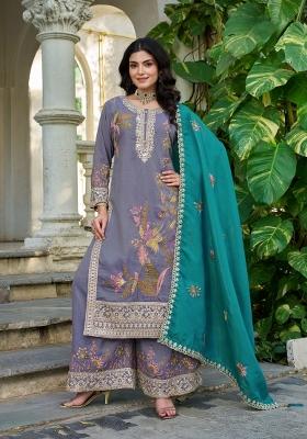Blue Embroidered Simmer Kurta Set