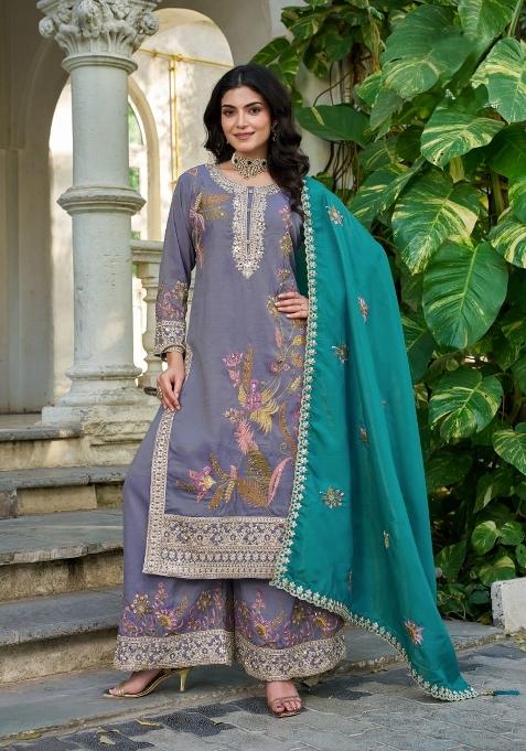 Blue Embroidered Simmer Kurta Set