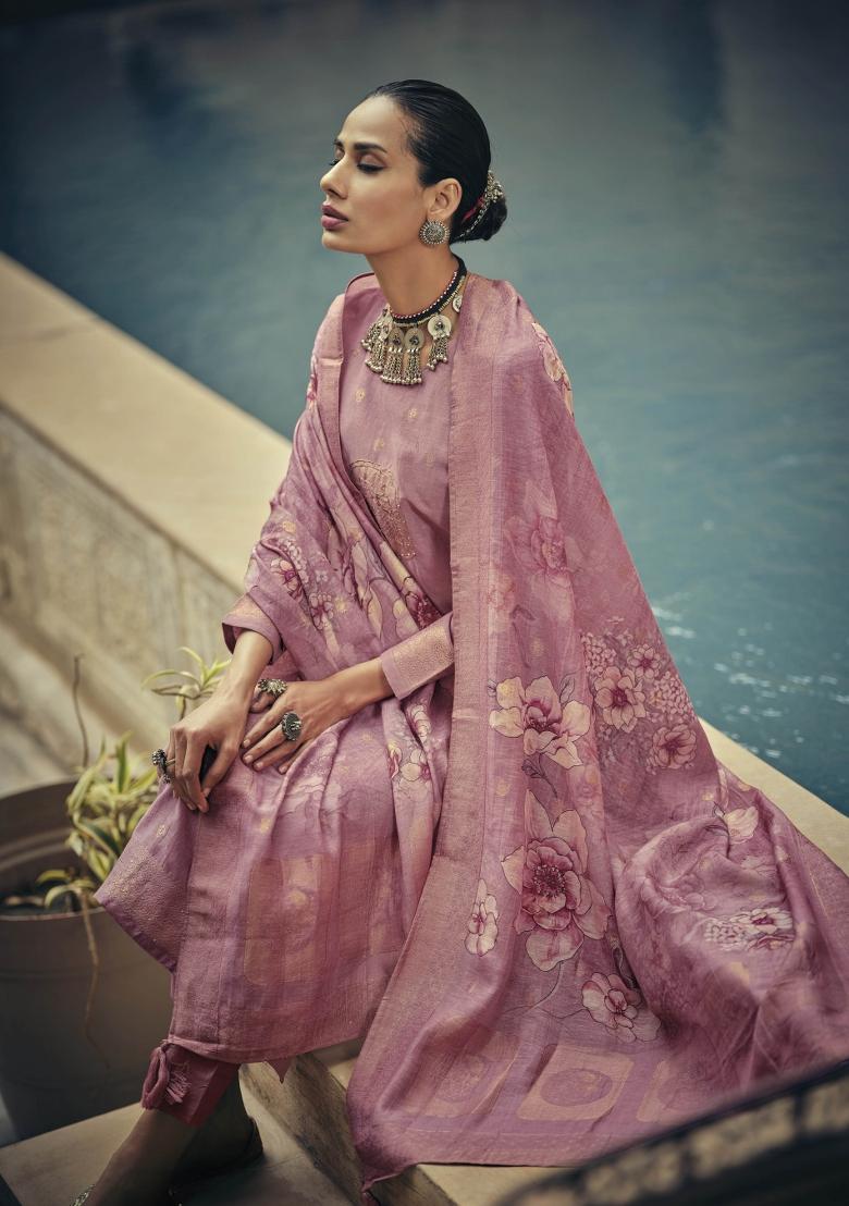 Pink Embroidered Silk Kurta Set - Indya