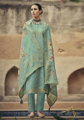 Sea Green Embroidered Silk Kurta Set