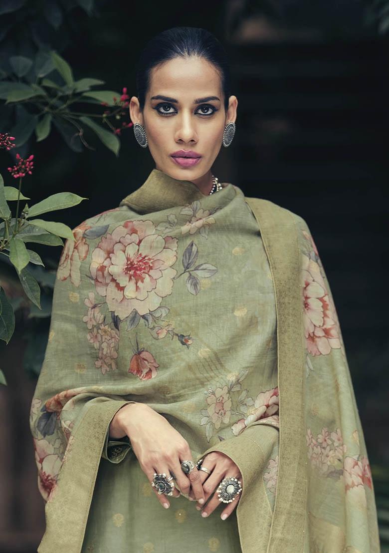 Green Embroidered Silk Kurta Set - Indya