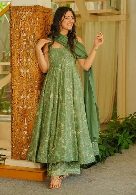 Green Printed Muslin Kurta Set