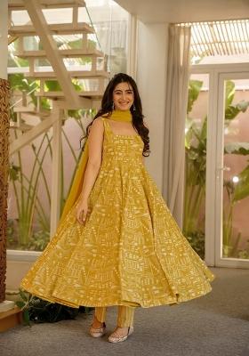 Yellow Printed Muslin Kurta Set