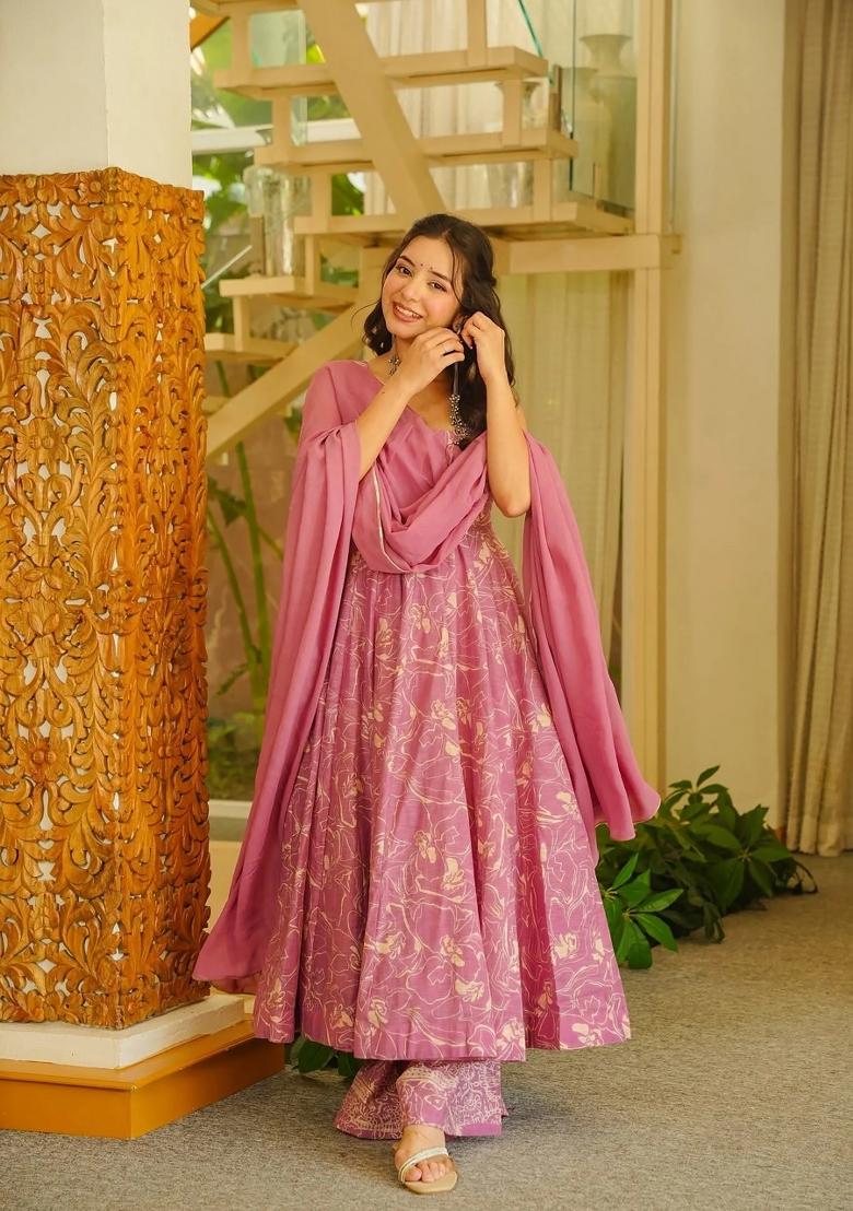 Pink Printed Muslin Kurta Set - Indya
