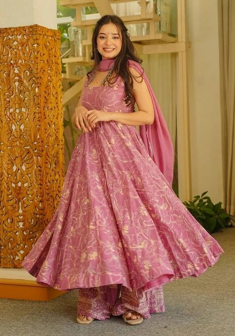 Pink Printed Muslin Kurta Set