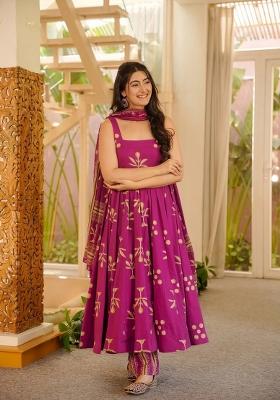 Purple Printed Muslin Kurta Set